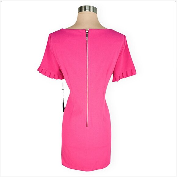 Tommy Hilfiger Hot Pink Scuba Crepe Ruffle Sleeve Stretch Dress Summer NWT New 8 - Picture 4 of 5